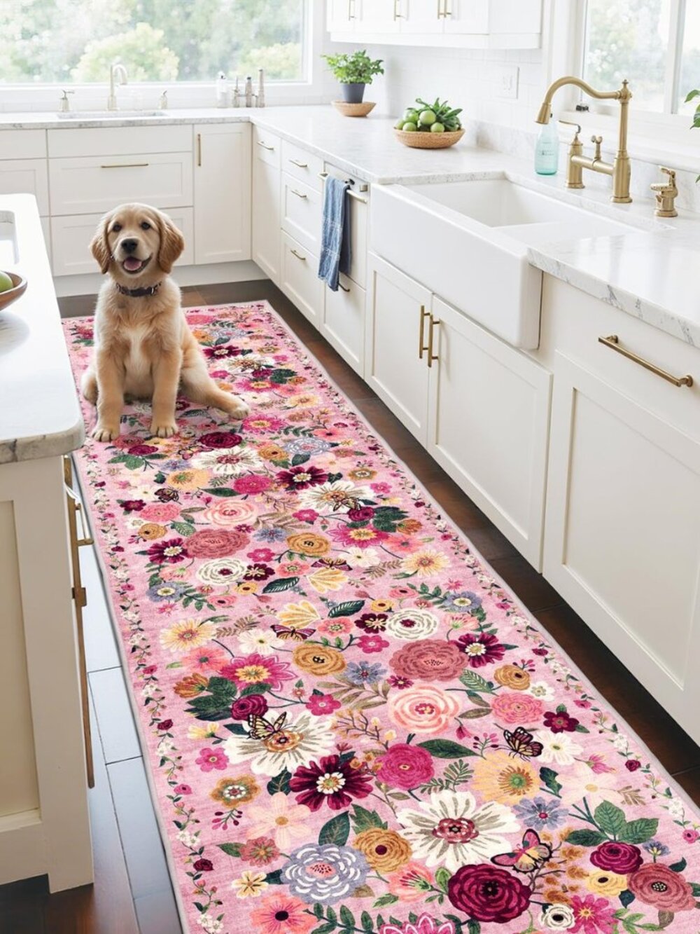 Pink Garden Floral Hallway Runner Rug 2x10 for Kitchen Bathroom